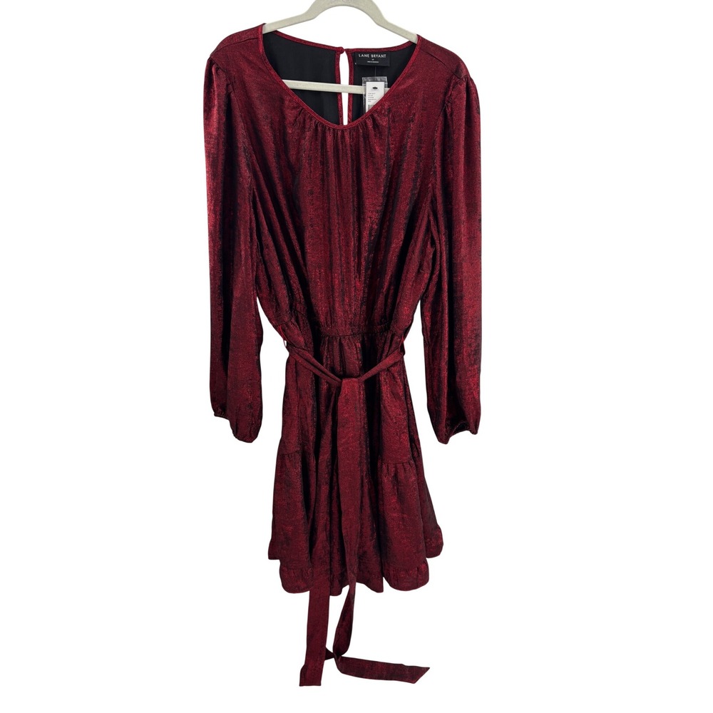 Lane Bryant Sparkle Red Long Sleeve Tie Waist Tiered Dress Plus Size 22